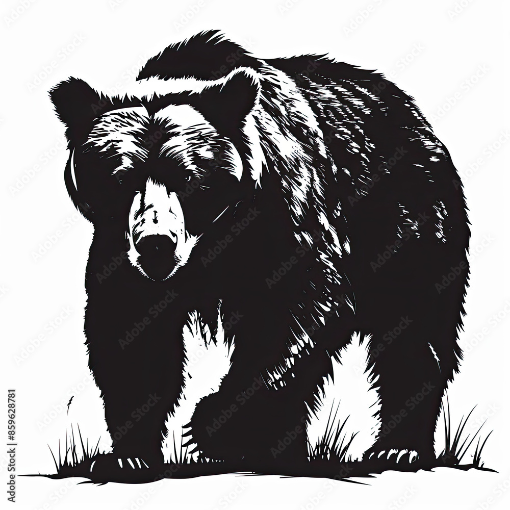 A black and white drawing of a bear on a white background A black and white drawing of a bear on a white background