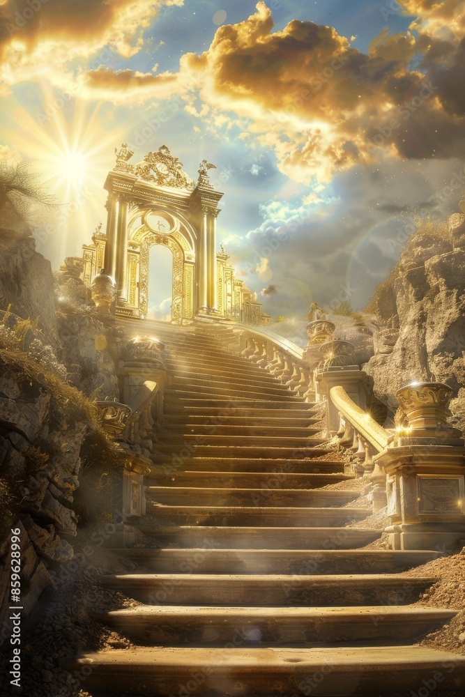 Golden Gate to Heaven Through Cloudy Sky