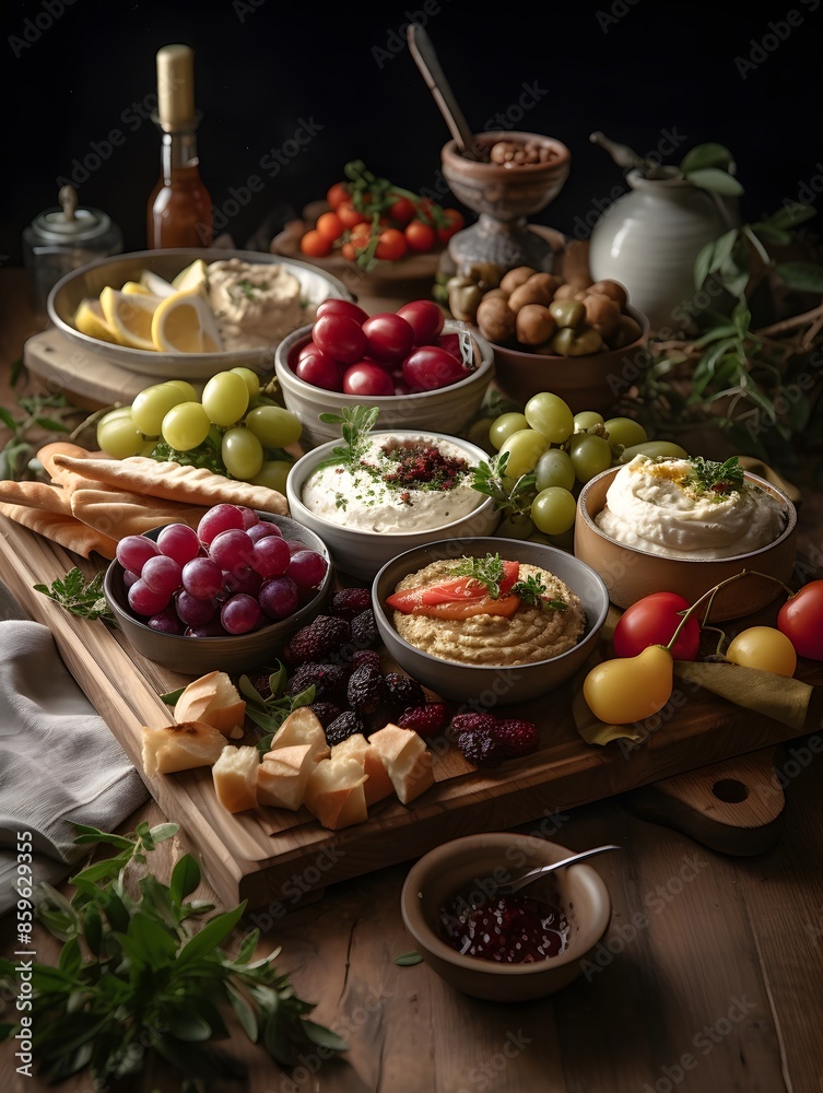 Mediterranean Mezze Platter with Hummus, Olives, and Pita Bread Mediterranean Mezze Platter with Hummus, Olives, and Pita Bread