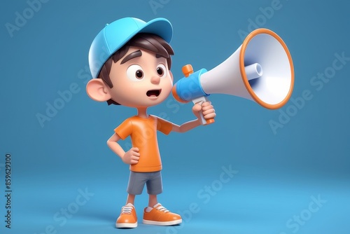 3D Cartoon Boy Announcing with a Megaphone