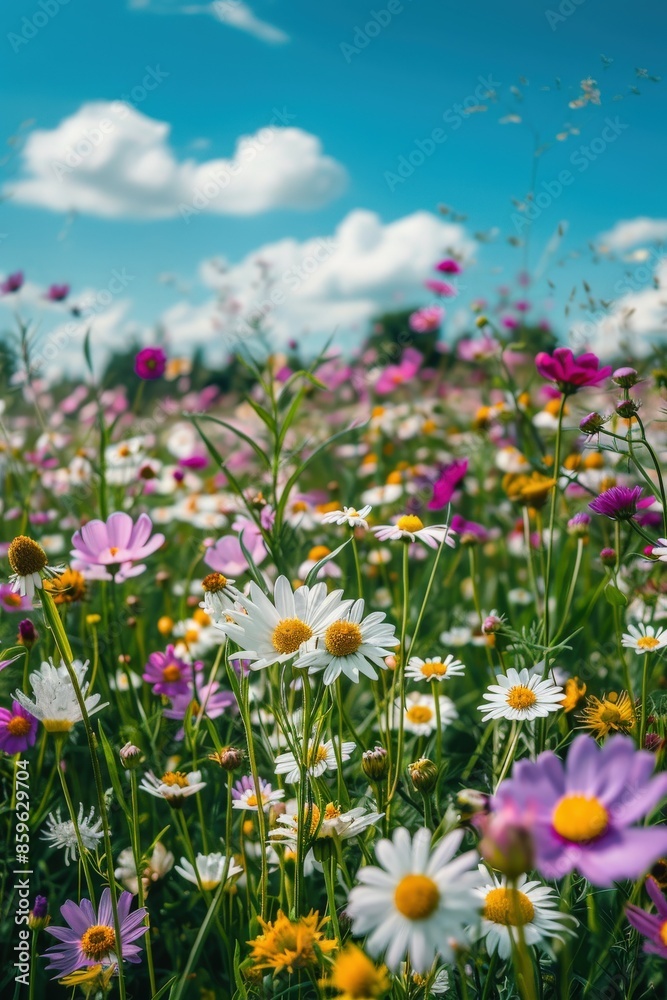 Purple and White Wildflowers Under Blue Skies