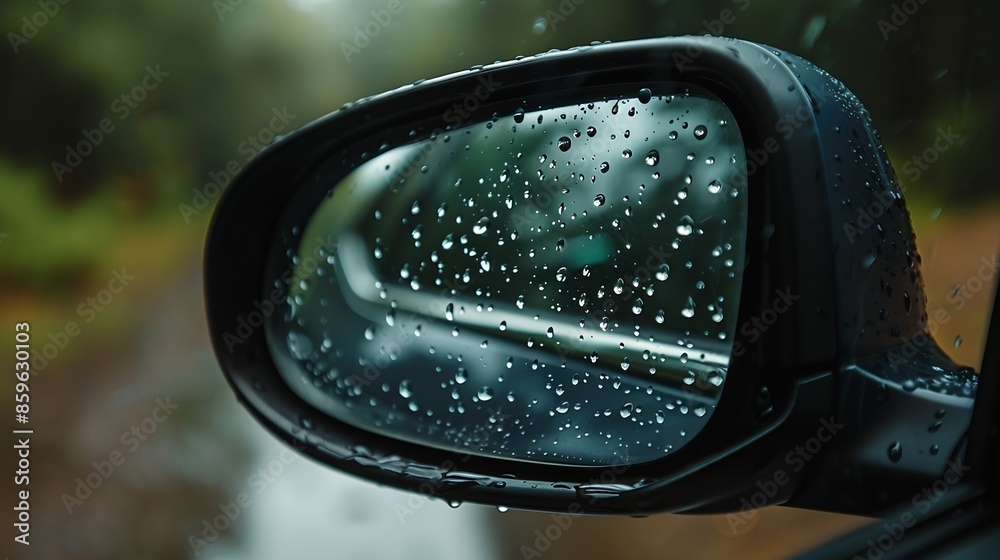 rain drops on car mirror : Generative AI rain drops on car mirror : Generative AI
