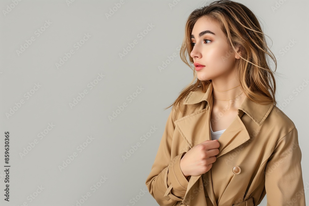 A gorgeous woman poses in a stylish cloak, exuding elegance and fashion in a portrait setting. A gorgeous woman poses in a stylish cloak, exuding elegance and fashion in a portrait setting.