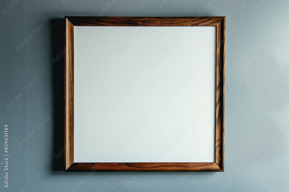 Empty Wooden Frame on Grey Wall Empty Wooden Frame on Grey Wall
