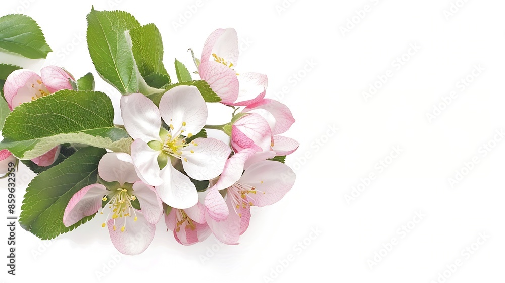 Wild apple tree flowers blooming isolated on white background : Generative AI Wild apple tree flowers blooming isolated on white background : Generative AI