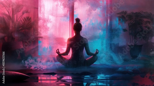 Woman meditates in softly lit room