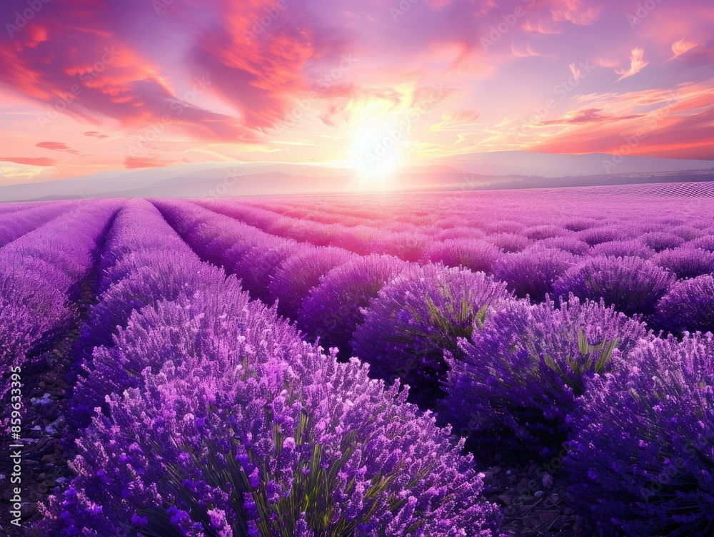 Fototapeta premium Lavender Field at Sunset