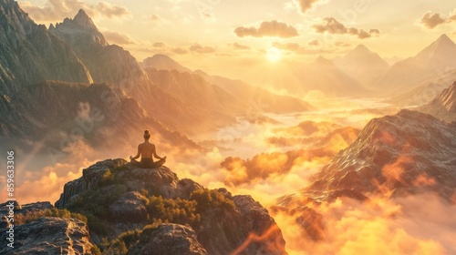 Obraz na płótnie Figure does yoga on mountain at sunrise w salonie