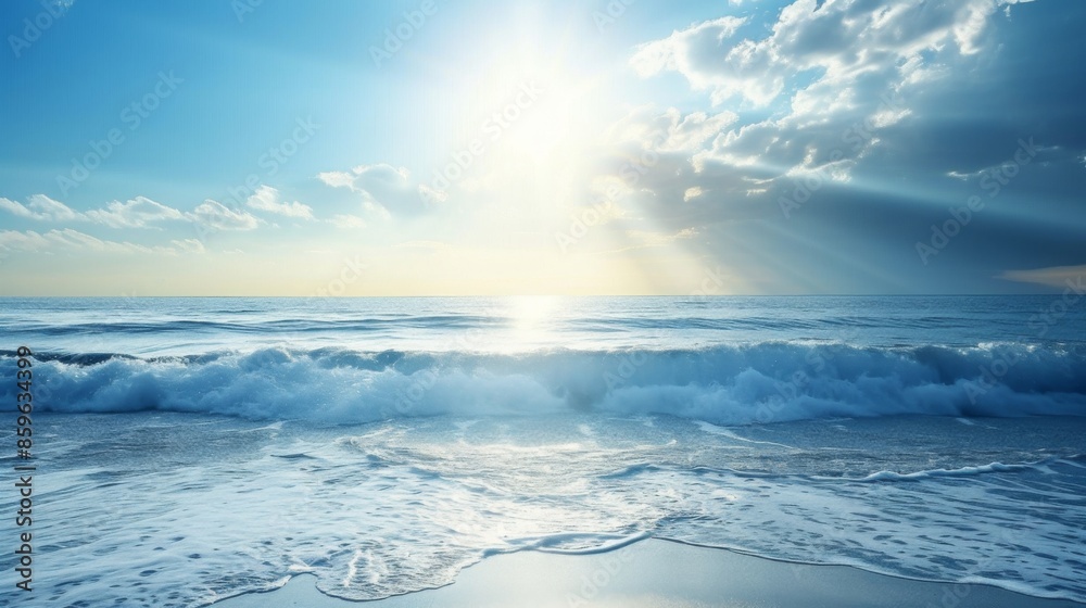 Fototapeta premium Ocean with gentle waves and sunbeams