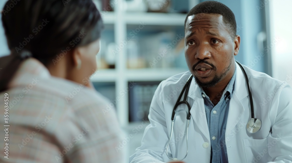 A doctor explains a diagnosis to a patient A doctor explains a diagnosis to a patient