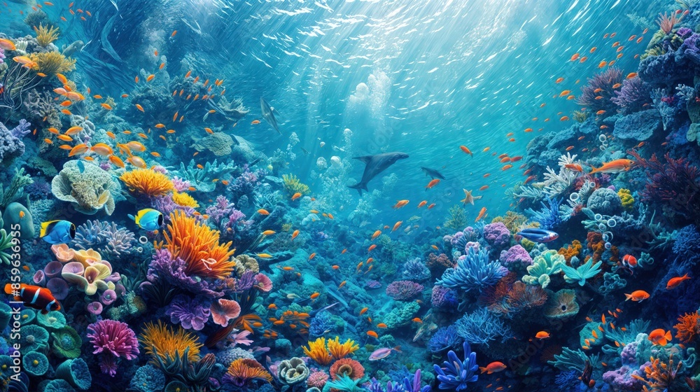 Naklejka premium Coral reef with fish