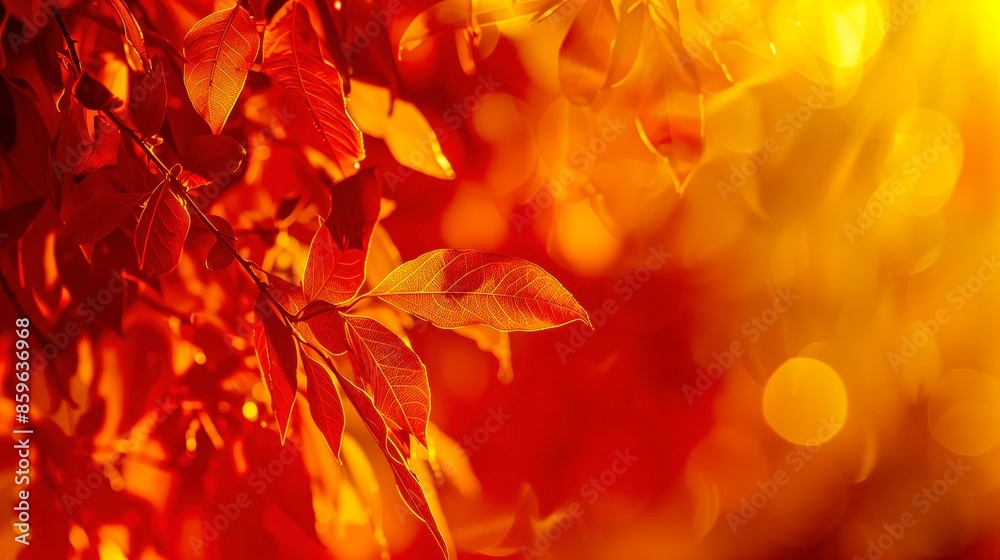 Autumn Leaves In Fiery Shades Of Red And Orange Are Gently Lit By The Warm, Golden Sunlight Autumn Leaves In Fiery Shades Of Red And Orange Are Gently Lit By The Warm, Golden Sunlight