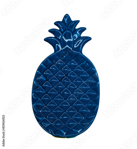 Blue ceramic pineapple fruit isolated 