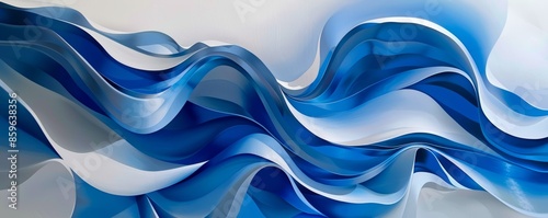 Wavy abstract art with blue and white gradients, modern design concept