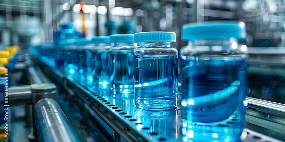 Glass Bioreactor Production Line with Blue Liquid A Visual Showcase. Concept Bioreactor Production, Glass Equipment, Blue Liquid Process, Visual Showcase Glass Bioreactor Production Line with Blue Liquid A Visual Showcase. Concept Bioreactor Production, Glass Equipment, Blue Liquid Process, Visual Showcase