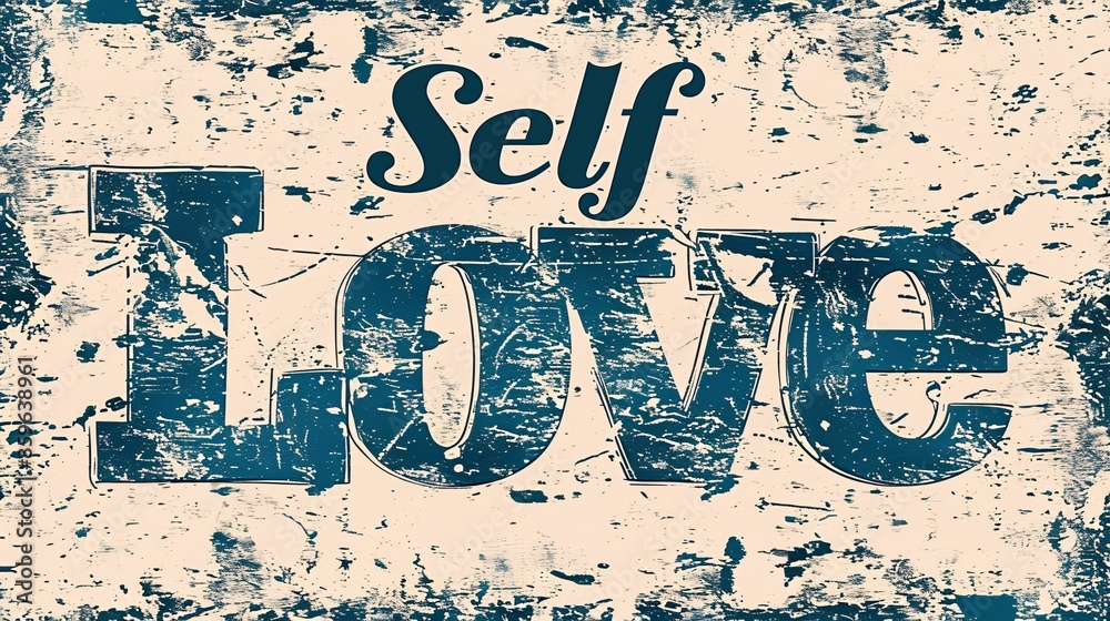 Grunge Style Self Love Typography Art with Distressed Texture and Vintage Aesthetic Grunge Style Self Love Typography Art with Distressed Texture and Vintage Aesthetic