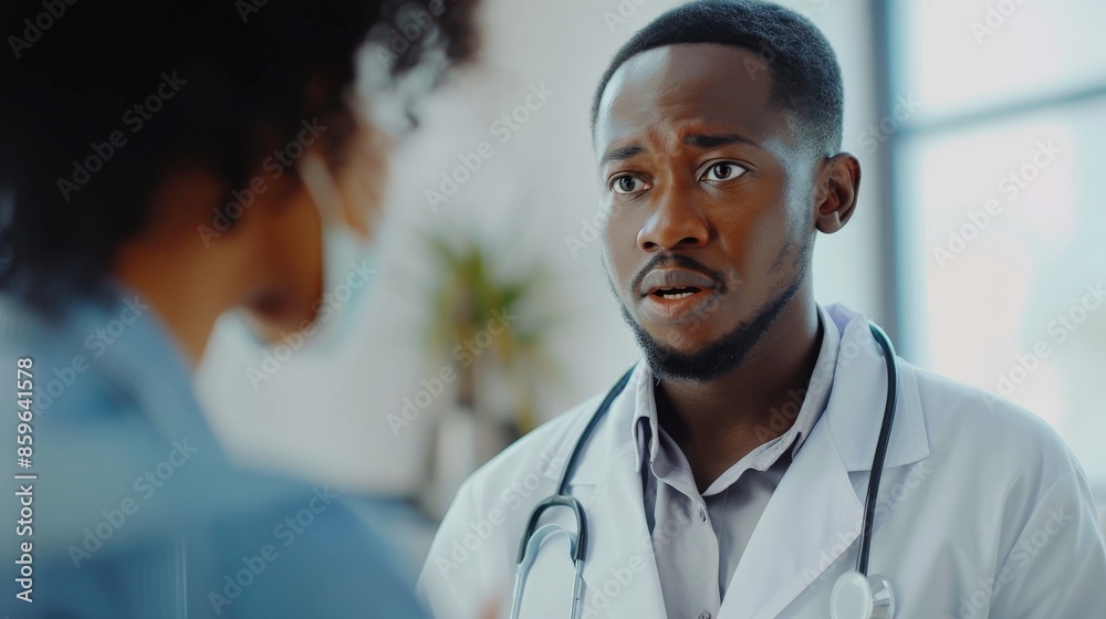 A doctor talks to a patient in a modern clinic A doctor talks to a patient in a modern clinic