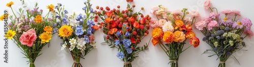 Wallpaper Mural Bouquets of spring flowers on background, top view, in high quality Torontodigital.ca