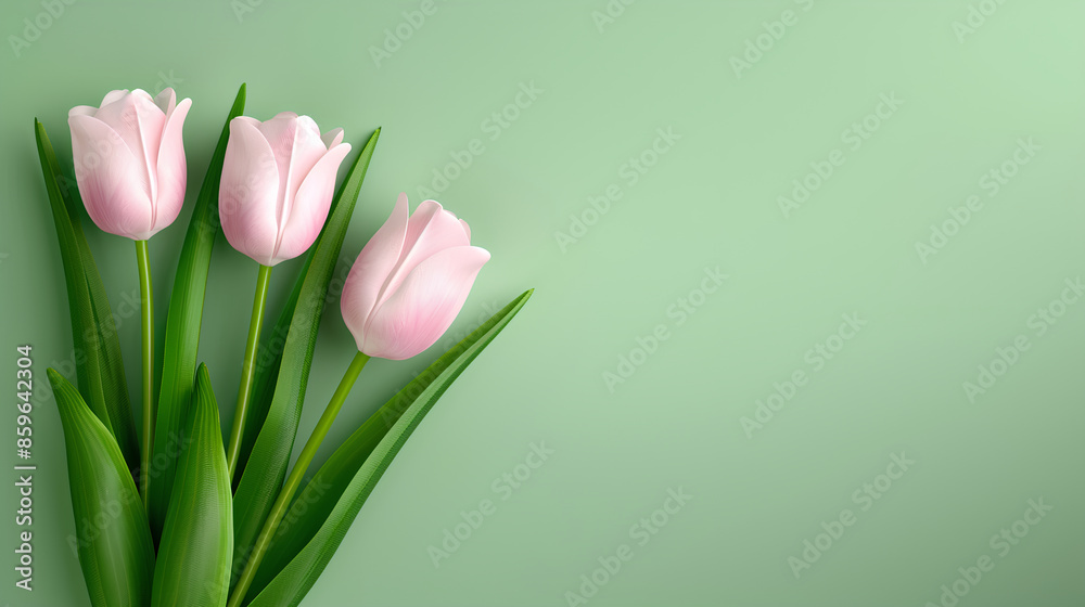Minimalistic scene composed of green stems with vivid pink tulips Minimalistic scene composed of green stems with vivid pink tulips