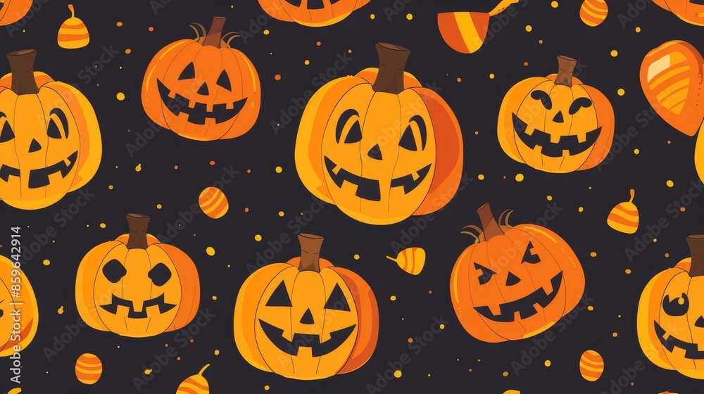 Stylish Halloween Background with Flat Pumpkin Patterns Stylish Halloween Background with Flat Pumpkin Patterns