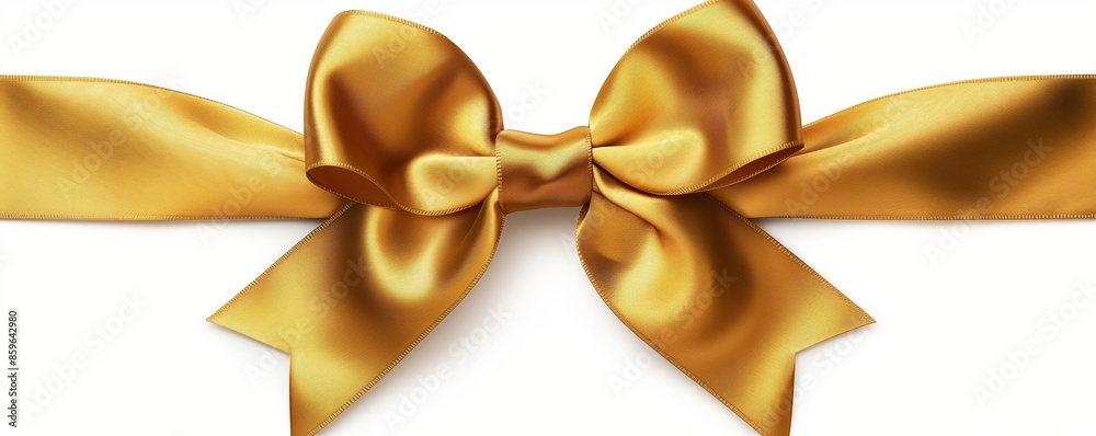Golden shiny satin ribbon with a bow isolated on a white background.Illustration of a gift decoration element Golden shiny satin ribbon with a bow isolated on a white background.Illustration of a gift decoration element