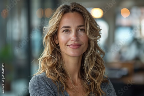 Happy Businesswoman with Touchpad in Office Portrait