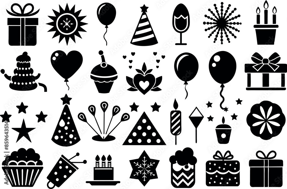 Holiday & Celebration related concept such as Fireworks, balloons, party hats & many more editable stroke outline icons isolated on white background flat vector illustration Holiday & Celebration related concept such as Fireworks, balloons, party hats & many more editable stroke outline icons isolated on white background flat vector illustration