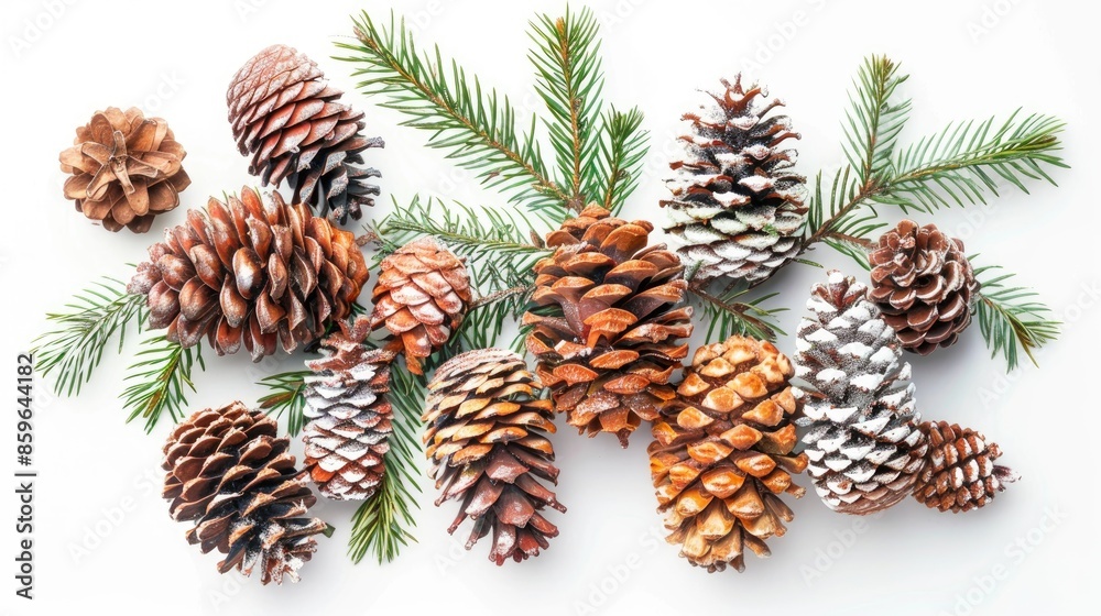 Fototapeta premium Isolated white background with Christmas cones