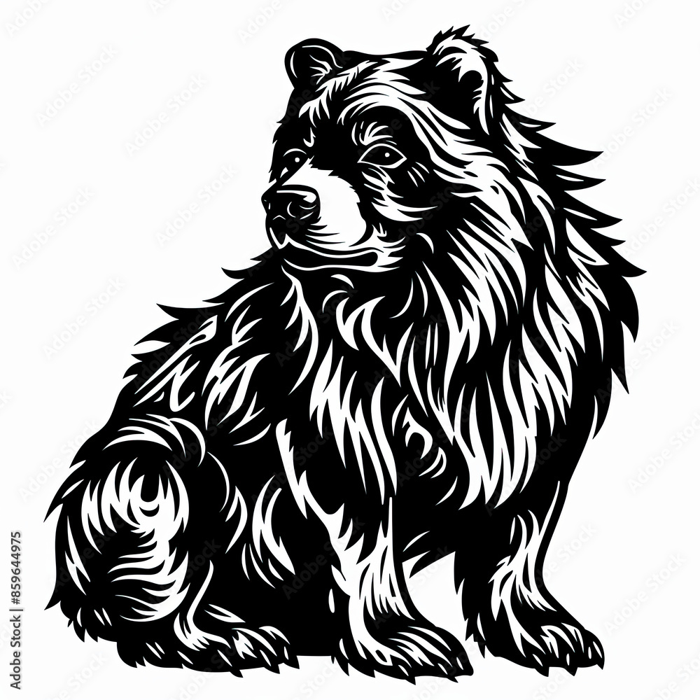 Fototapeta premium A black and white drawing of a bear sitting down