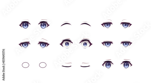 Anime manga boy expressions eyes set. Japanese cartoon style