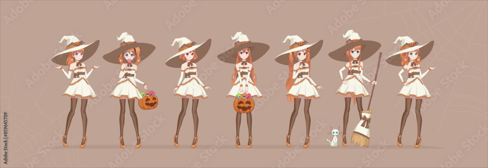 Fototapeta premium Anime manga girl cartoon characters