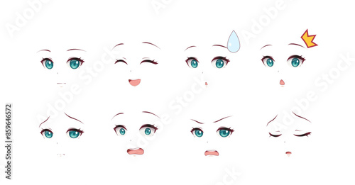 Anime manga girl expressions eyes set. Japanese cartoon style