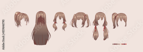 Anime manga hairstyles. Set isolated wig a hair.