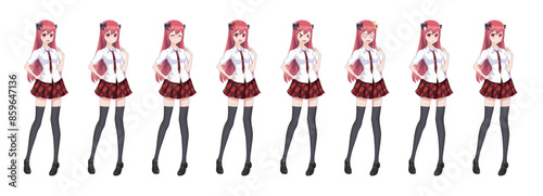 Anime manga schoolgirl plaid red skirt tie pattern