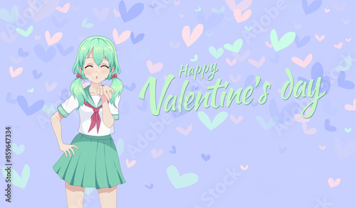 Anime manga schoolgirls in sailor send air kisses
