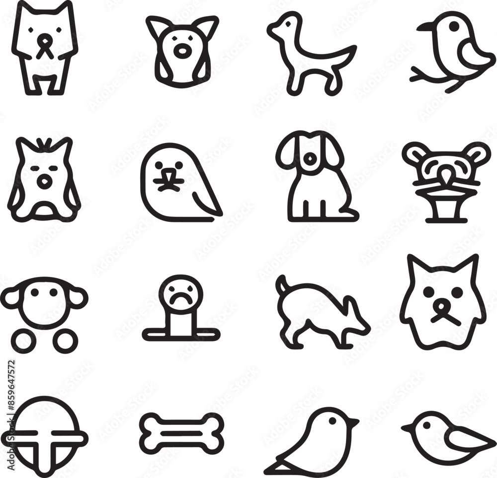 Silhouette Pets web icons in line style. Dog, cat, rabbit, hamster, bird, bone, pets, vet help. Vector illustration with White Background Silhouette Pets web icons in line style. Dog, cat, rabbit, hamster, bird, bone, pets, vet help. Vector illustration with White Background