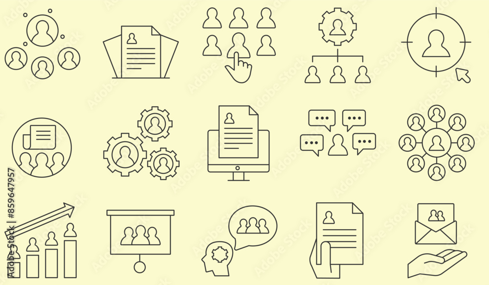 Fototapeta premium Minimal Teamwork in business management icon set
