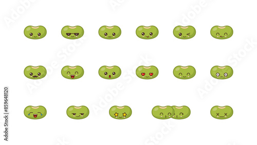 Beans cute kawaii mascot. Set kawaii food faces