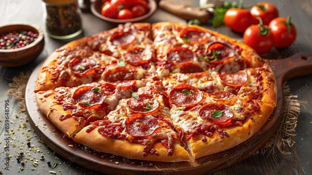 Delicious Close-Up of Pepperoni Pizza with Melting Cheese Delicious Close-Up of Pepperoni Pizza with Melting Cheese