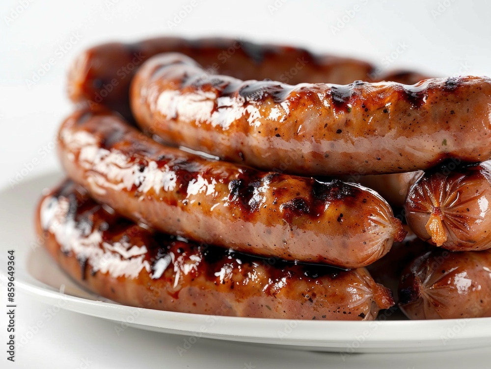 Grilled Sausages on a Plate. Generative ai. Grilled Sausages on a Plate. Generative ai.