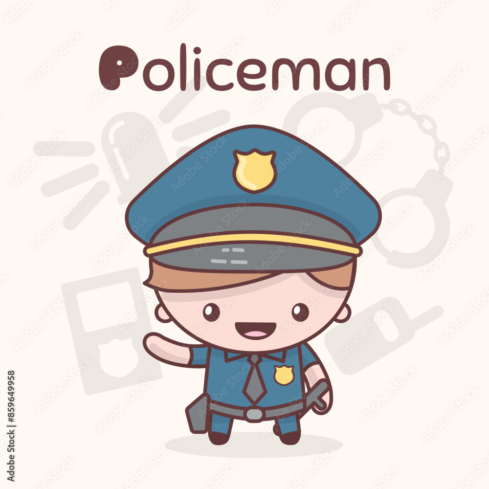 Cute chibi kawaii characters. Alphabet professions. Letter P - Policeman Cute chibi kawaii characters. Alphabet professions. Letter P - Policeman
