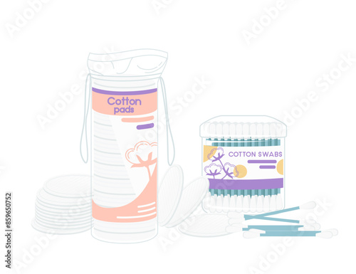 Cotton swab and cotton pads vector illustration isolated on white background