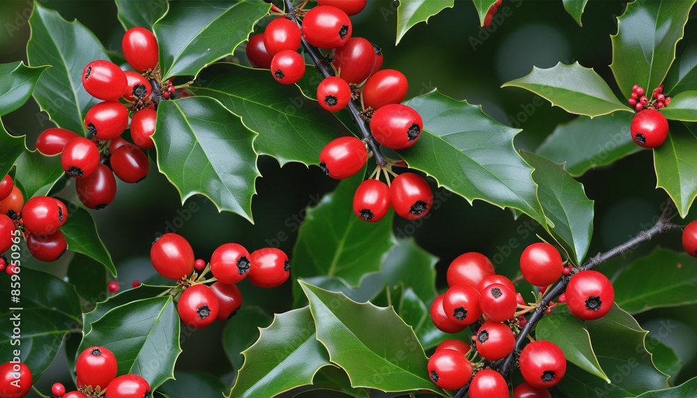 Obraz premium Holly Berries in Seasonal Decor