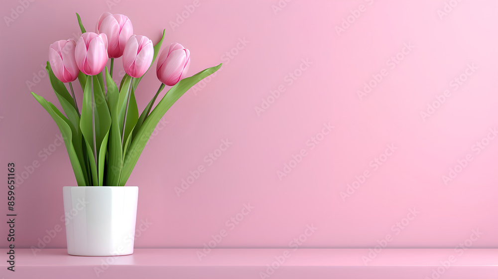 Fototapeta premium pink tulips set against a seamless pink background