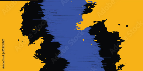 yellow torn paper edge element, blue backgound abstrak black vektor.