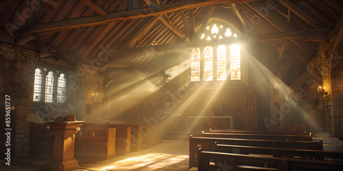 Interior da Igreja com Iluminação Natural e Ambiente Tranquilo