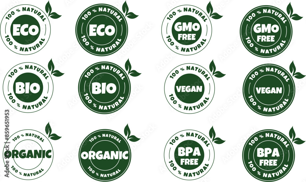 bio. gmo free, organic sticker, label, badge and logo. Ecology icon. Logo template with green leaves for organic and eco friendly produckts. Vector illustration bio. gmo free, organic sticker, label, badge and logo. Ecology icon. Logo template with green leaves for organic and eco friendly produckts. Vector illustration