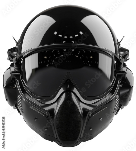 Modern Black Pilot Helmet. Isolated Mockup. Close-up Front View. Ai Generative photo