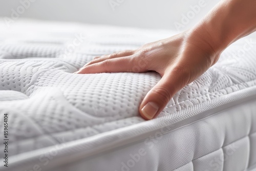 Close Up of Hand Touching White Mattress Top