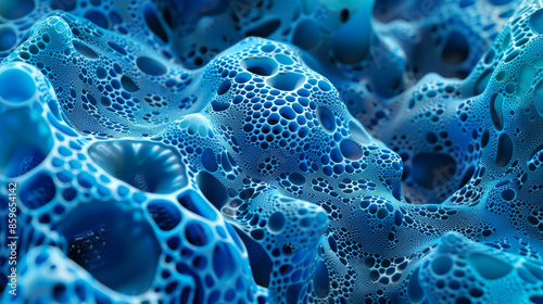 A microscopic view of three-dimensional blue bacteria.